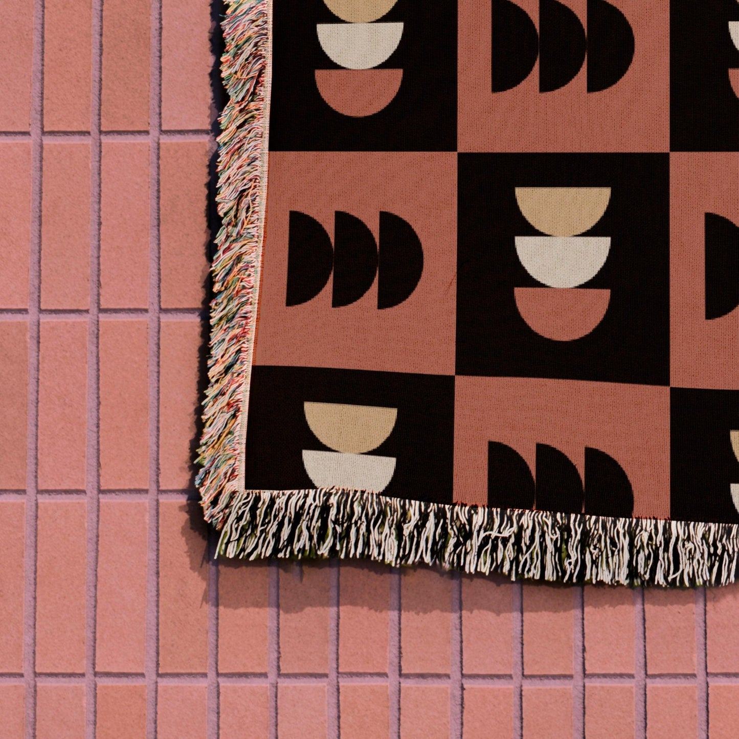 Terra Cotta And Black Boho Checker Woven Cotton Throw Blankets