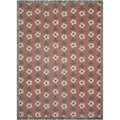 Boho Rust Vintage Floral Woven Cotton Throw Blankets