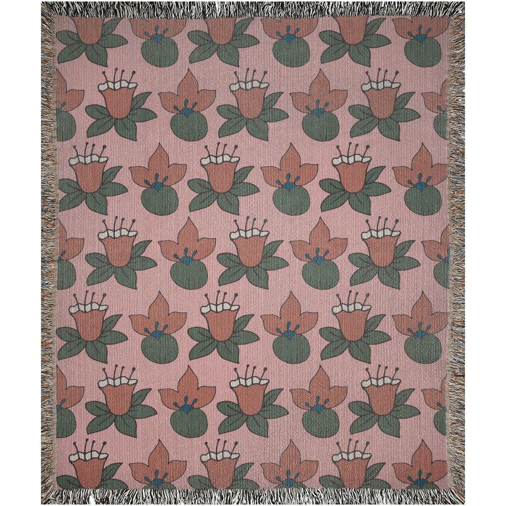 Pink And Orange Tropical Flower Woven Cotton Throw Blankets