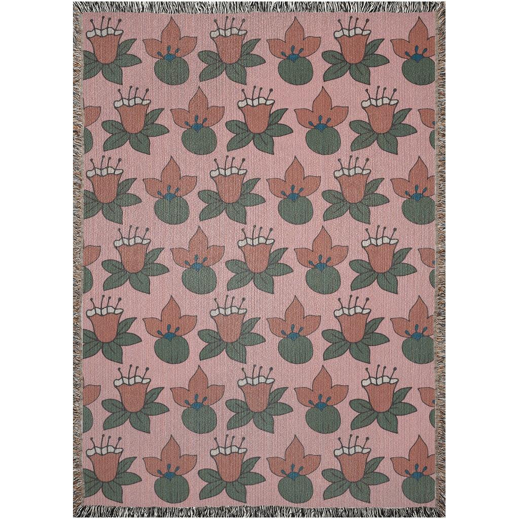 Pink And Orange Tropical Flower Woven Cotton Throw Blankets