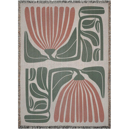 Beige Rust And Green 60s Hippie Matisse Floral Woven Blankets