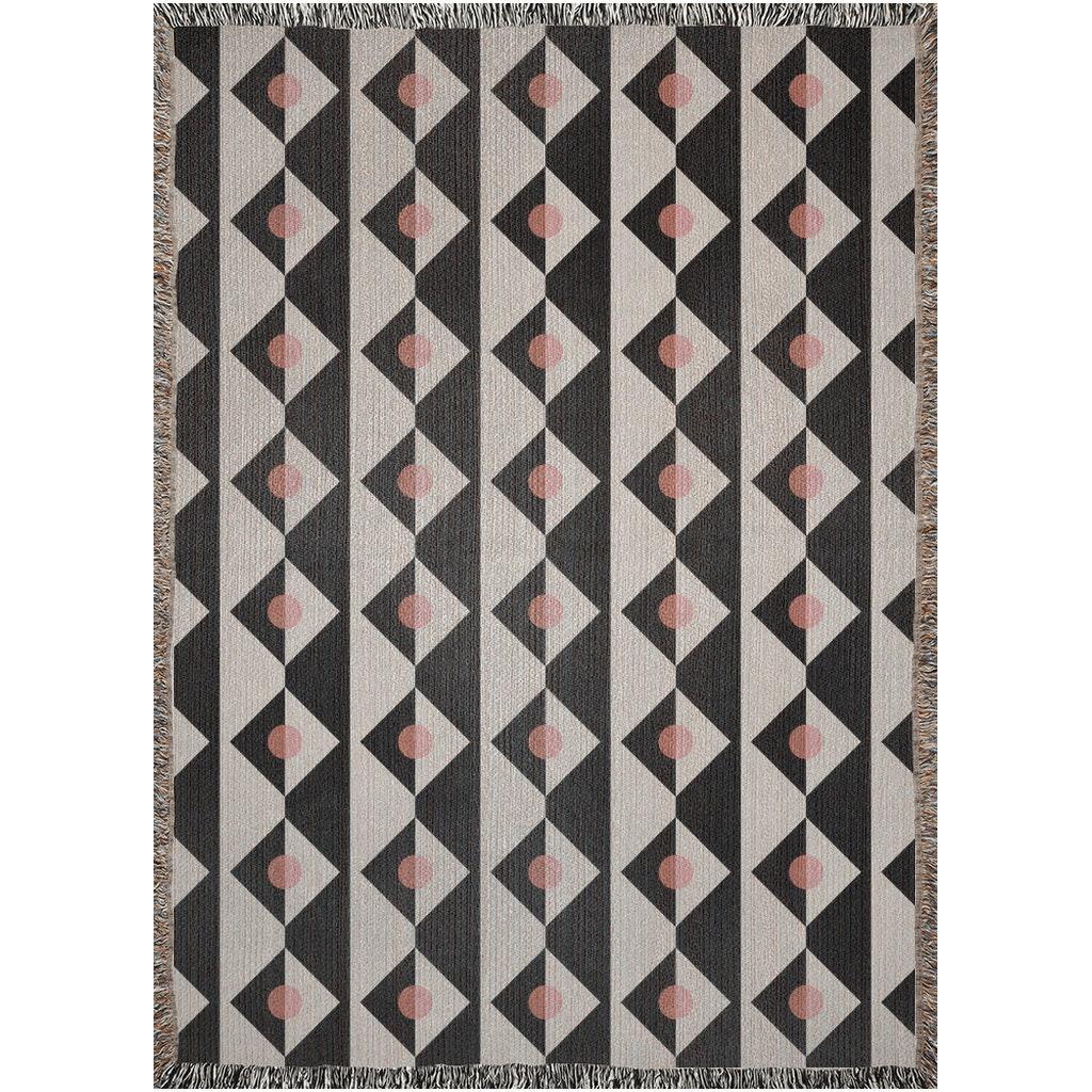 Black White Pink Geometric Checker Pattern Woven Cotton Throw Blankets