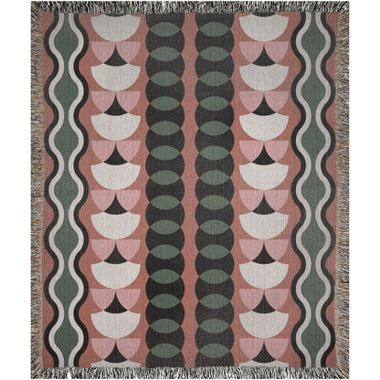 Green And Pink Geometric Stripes Woven Cotton Throw Blankets