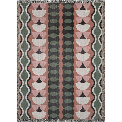 Green And Pink Geometric Stripes Woven Cotton Throw Blankets