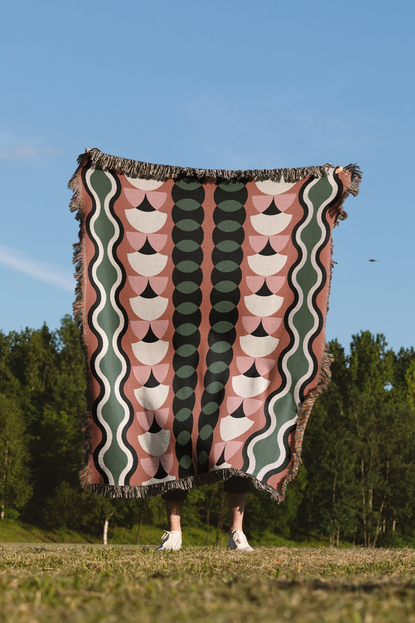 Green And Pink Geometric Stripes Woven Cotton Throw Blankets