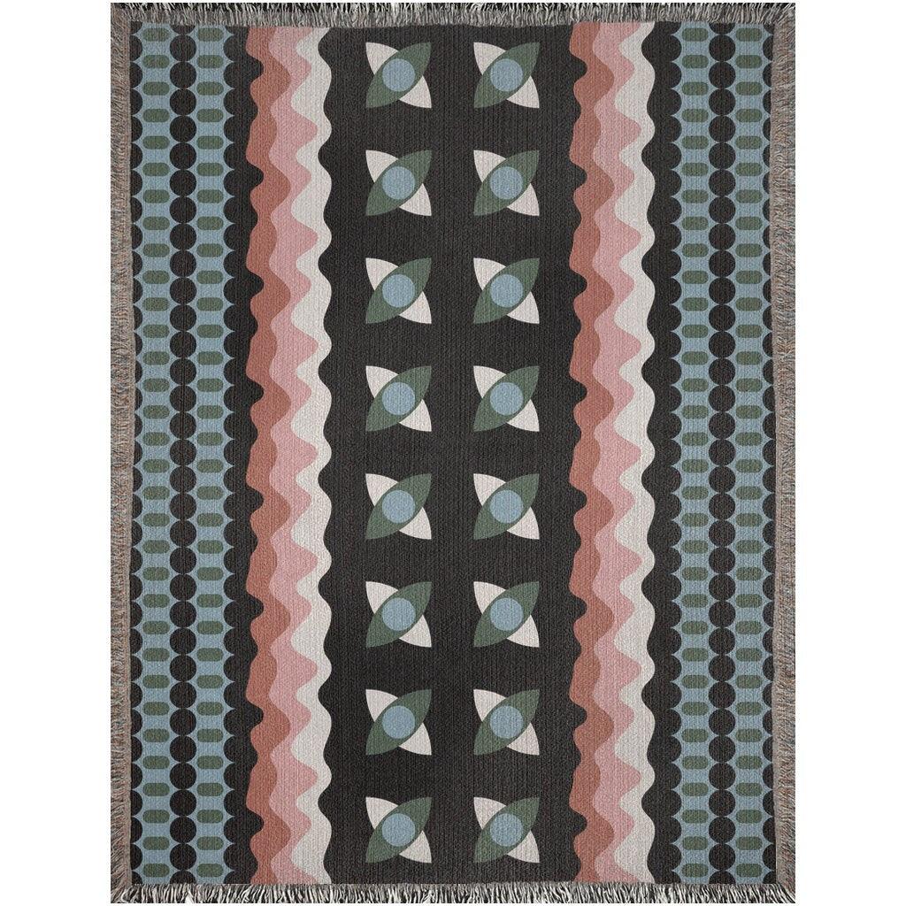 Cool Tones Wavy Geometric Striped Woven Cotton Throw Blankets