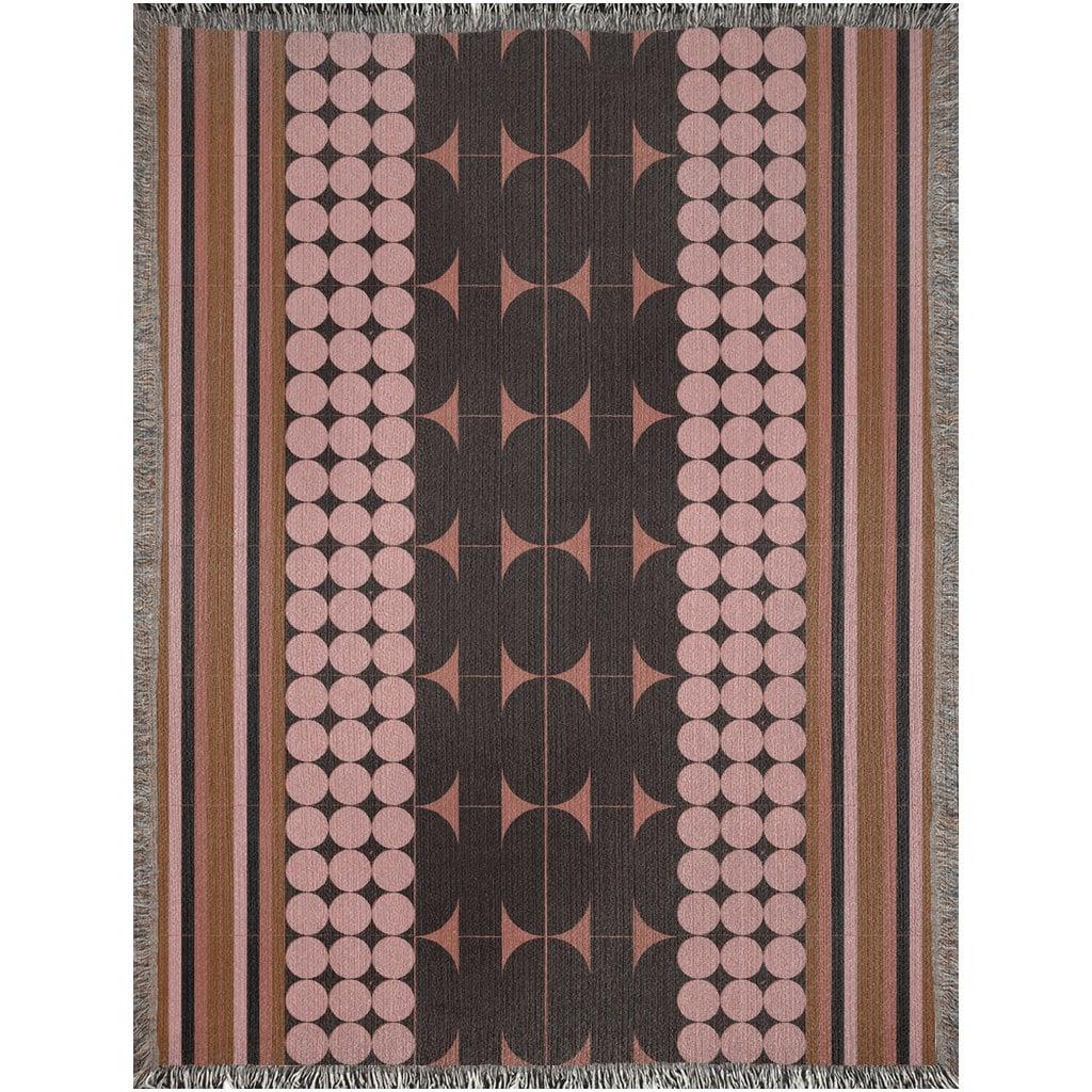 Pink Brown Black Stripes Geometric Bauhaus Woven Cotton Throw Blankets