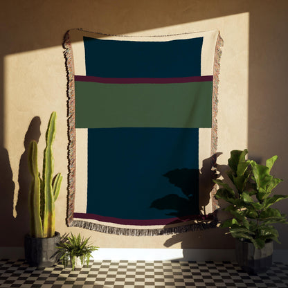 Green Blue Purple Minimalist Geometric Woven Cotton Throw Blankets