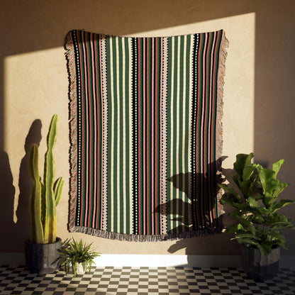 Cool Earth Tones Boho Geometric Stripes Woven Cotton Throw Blankets