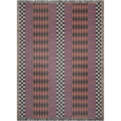 Checker And Diamonds Purple And Orange Boho Woven Cotton Throw Blankets