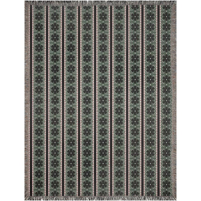 Green And Pink Floral Scandi Striped Woven Cotton Throw Blankets