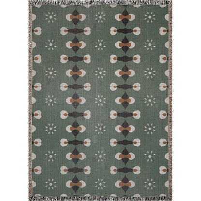 Green And Brown Kaleidoscope 1970s Woven Cotton Throw Blankets