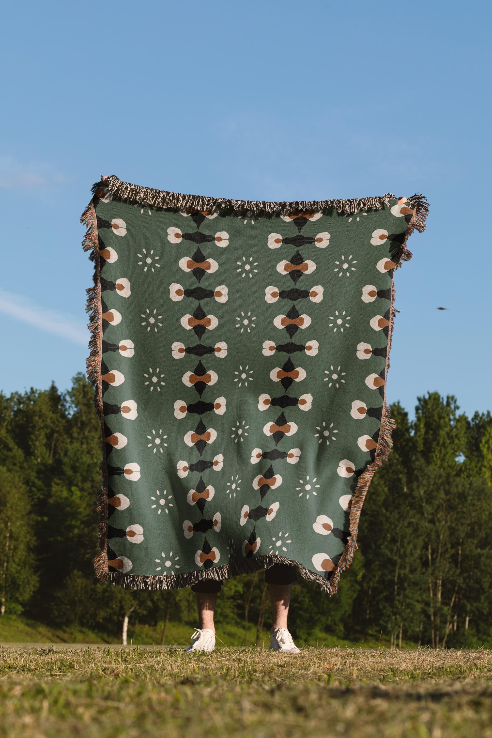 1970s Rustic Green and Brown Woven Cotton Throw Blanket – Taylor