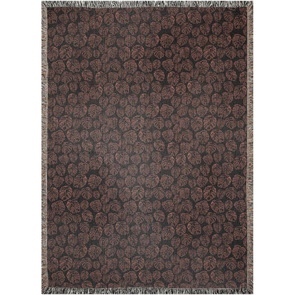 Woven Autumn Leaves Red And Black Woven Cotton Throw Blankets