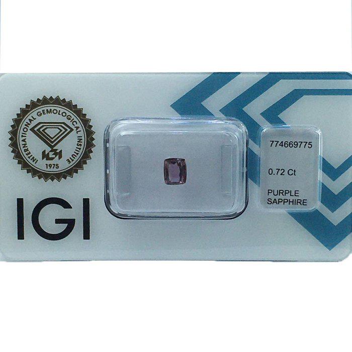 Natural Unheated Purple Sapphire 0.72 Ct Cushion Cut | Sealed in Certification Package