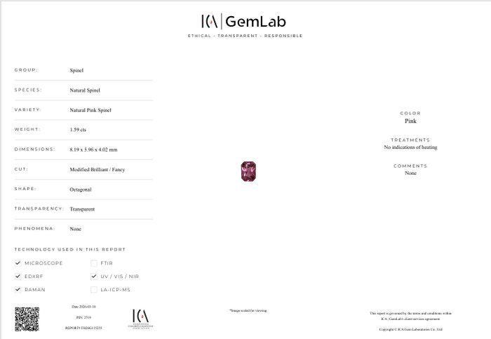 Natural Pink Spinel Gemstone | Untreated Octagon Cut Collector Stone (1.59 Ct)