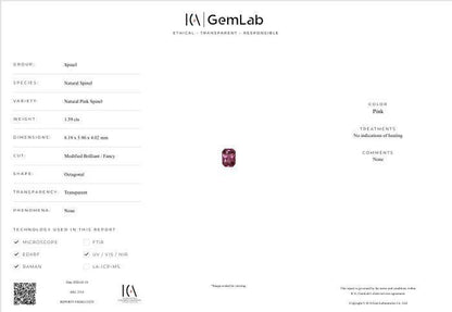 Natural Pink Spinel Gemstone | Untreated Octagon Cut Collector Stone (1.59 Ct)
