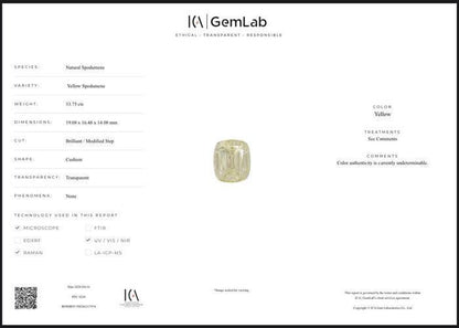 Large Yellow Spodumene Gemstone | Cushion Cut Collector Statement Stone (33.75 Ct)