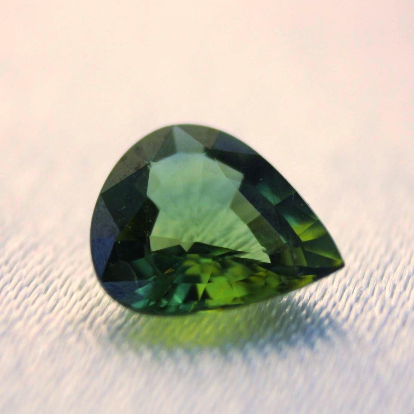 Natural Pear Cut Green Sapphire Gemstone | 0.90 Ct Teal Corundum (IGI Certified)
