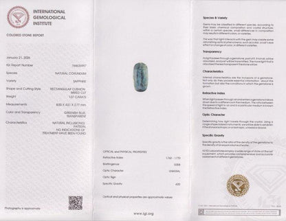 Green, Blue Unheated Sapphire - 1.07 ct - International Gemological Institute (IGI)