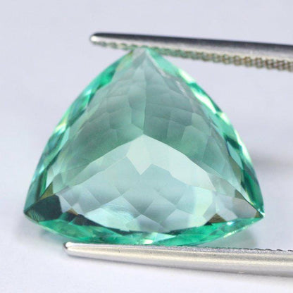 Large Natural Fluorite Gemstone | 17.67 Ct Trillion Cut Bluish Green Certified Fluorite