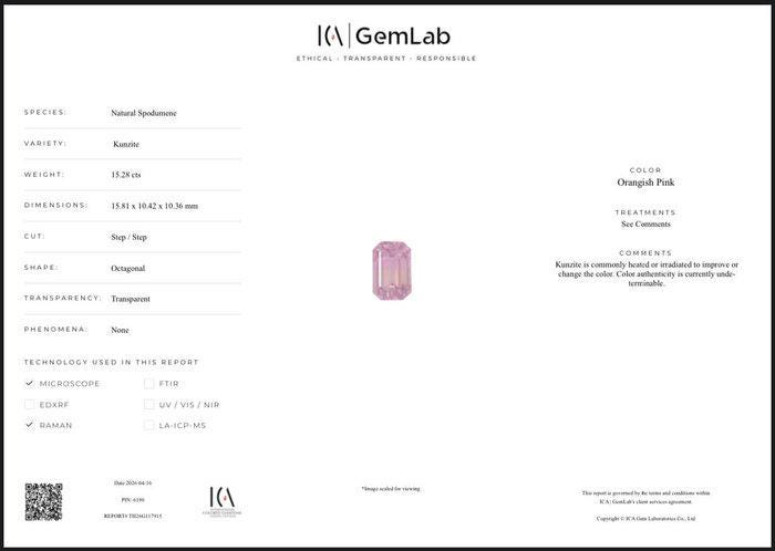 Ombre Natural Kunzite 15.28 Ct Emerald Cut | Certified Pink Spodumene Gemstone