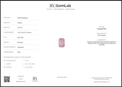 Ombre Natural Kunzite 15.28 Ct Emerald Cut | Certified Pink Spodumene Gemstone