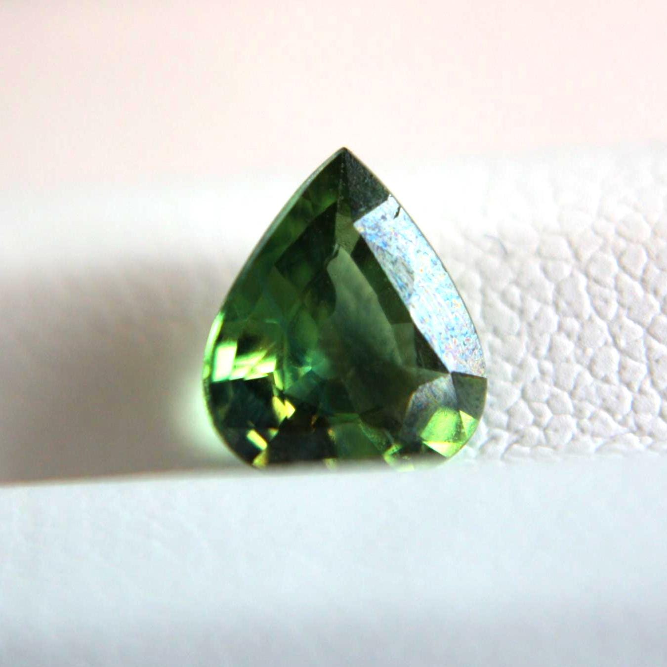 Natural Pear Cut Green Sapphire Gemstone | 0.90 Ct Teal Corundum (IGI Certified)