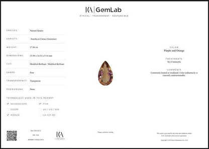 Large Pear Cut Ametrine Gemstone | Natural Amethyst Citrine Quartz (17.80 Ct)
