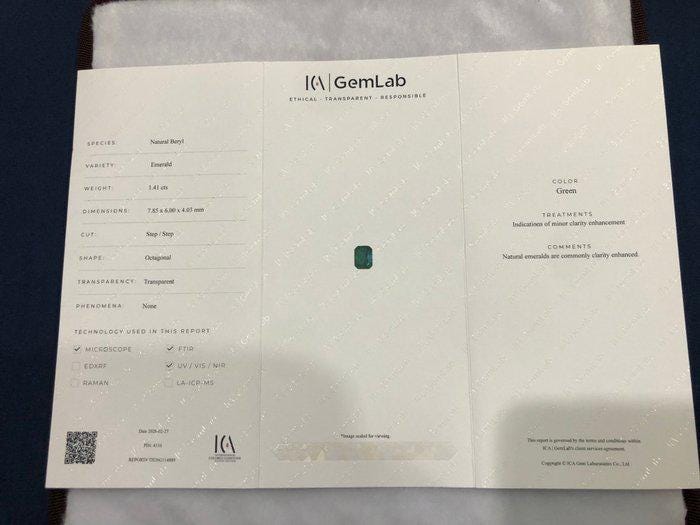 Certified Natural Emerald Gemstone | 1.41 Ct Octagon Cut Green Beryl (May Birthstone)