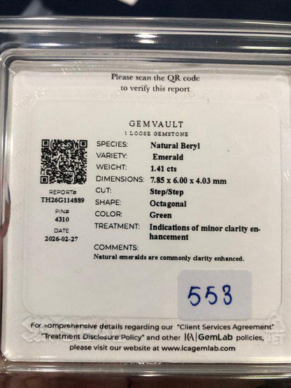 Certified Natural Emerald Gemstone | 1.41 Ct Octagon Cut Green Beryl (May Birthstone)