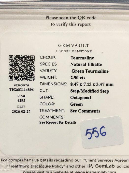 Natural Green Tourmaline Gemstone | 2.90 Ct Emerald Cut Certified Elbaite Loose Stone