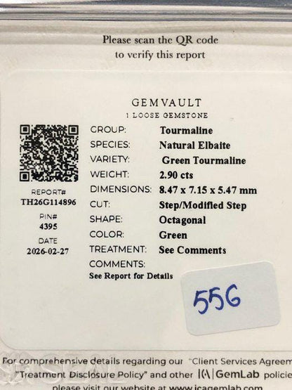 Natural Green Tourmaline Gemstone | 2.90 Ct Emerald Cut Certified Elbaite Loose Stone