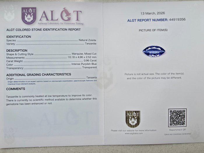 Natural Tanzanite 0.96 Ct Marquise Cut Gemstone | Intense Purplish Blue Zoisite | Certified Loose Gem
