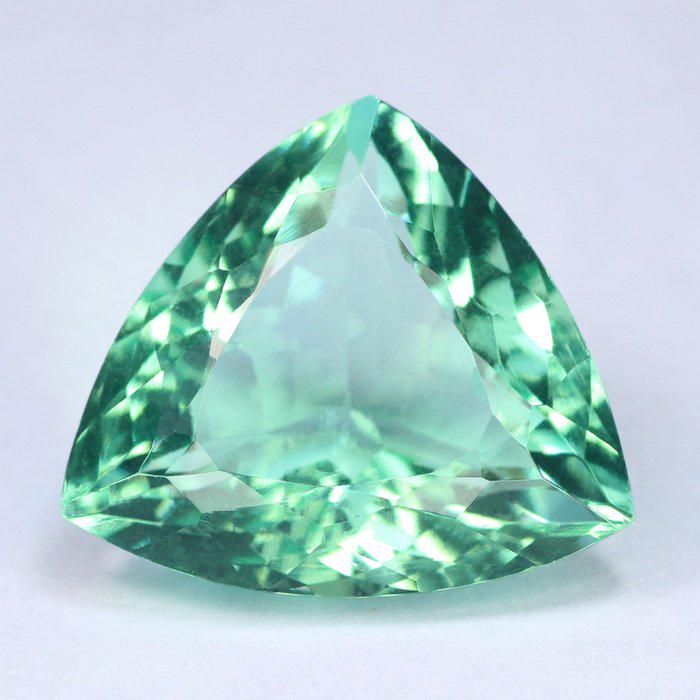 Large Natural Fluorite Gemstone | 17.67 Ct Trillion Cut Bluish Green Certified Fluorite