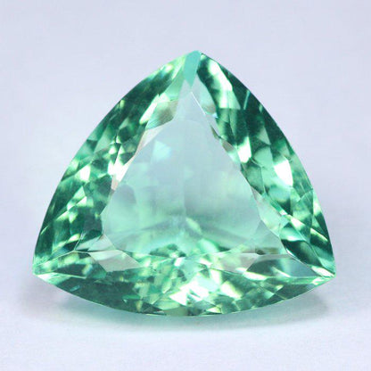 Large Natural Fluorite Gemstone | 17.67 Ct Trillion Cut Bluish Green Certified Fluorite