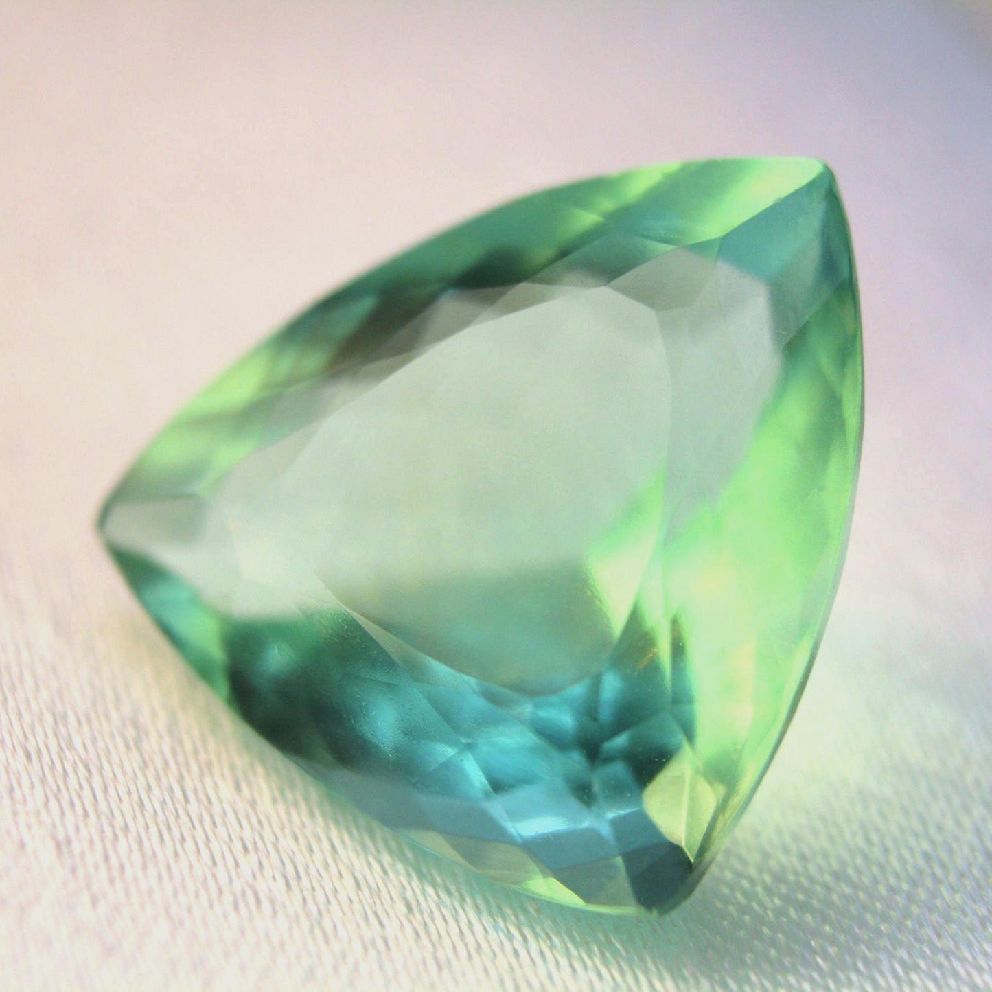 Large Natural Fluorite Gemstone | 17.67 Ct Trillion Cut Bluish Green Certified Fluorite