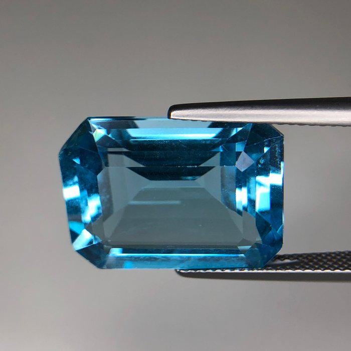 Natural Blue Topaz Gemstone | Emerald Cut 24.91 Ct Certified Loose Stone