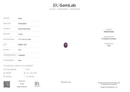 Natural Oval Purple Spinel Gemstone | 1.26 Ct Certified Unheated Pinkish Purple