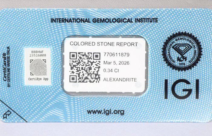 0.34 Ct Natural Alexandrite | IGI Certified Color Change Chrysoberyl | Cushion Cut Loose Gemstone