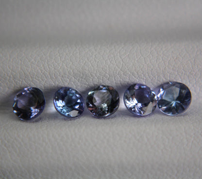 5 Natural Bi-Color Tanzanites 2.07 TCW Certified Gemstone Lot | Round Cut Tanzanite Parcel