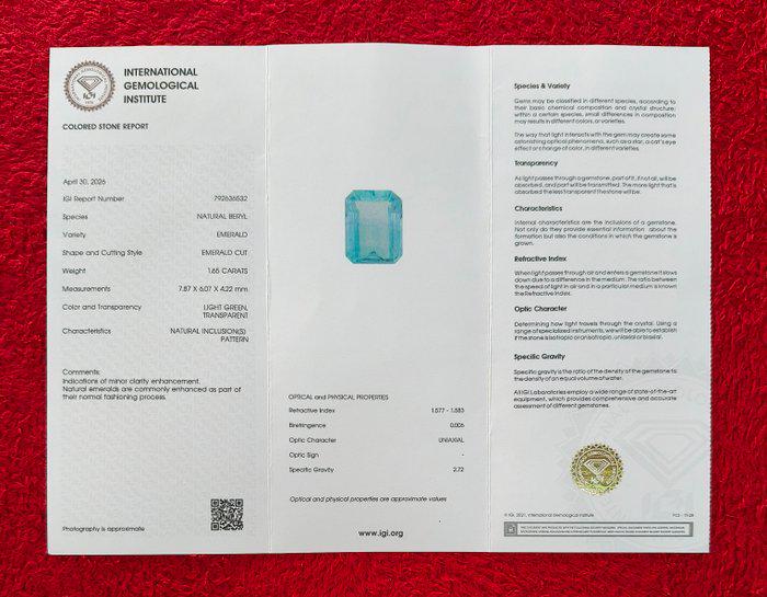 Natural Emerald Gemstone | 1.05 Ct Emerald Cut Light Green (IGI Certified)