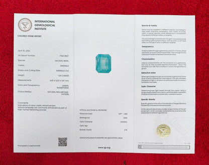 IGI Certified Natural Emerald Gemstone | 1.04 Ct Emerald Cut Green Beryl May Birthstone