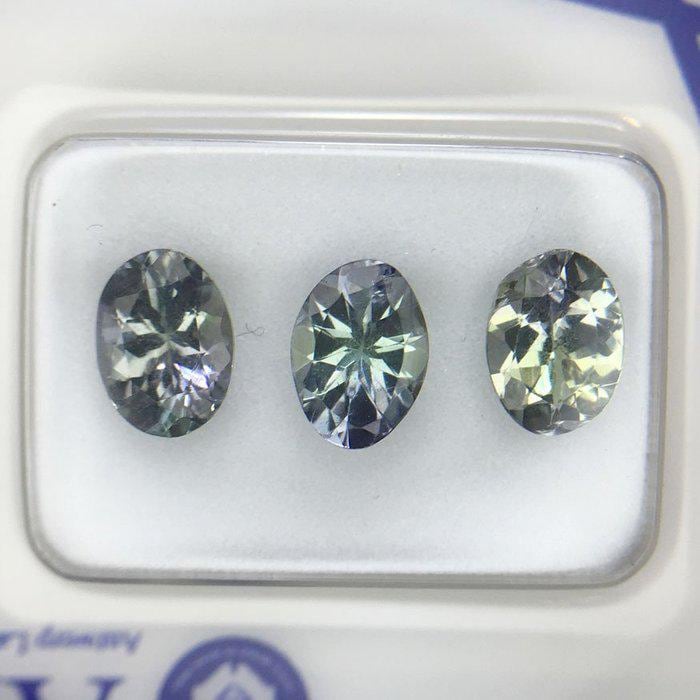 Certified Bi-Color Tanzanite Gemstones | 2.45 TCW Matched Oval Set
