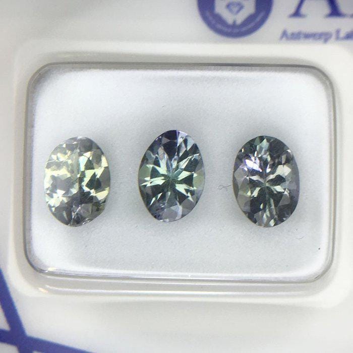 Certified Bi-Color Tanzanite Gemstones | 2.45 TCW Matched Oval Set
