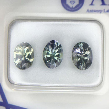 Certified Bi-Color Tanzanite Gemstones | 2.45 TCW Matched Oval Set