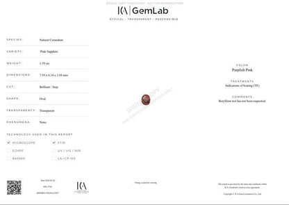1.59 Ct Pink Sapphire | Natural Purplish Pink Sapphire | Certified Loose Sapphire | Oval Cut Gemstone | September Birthstone