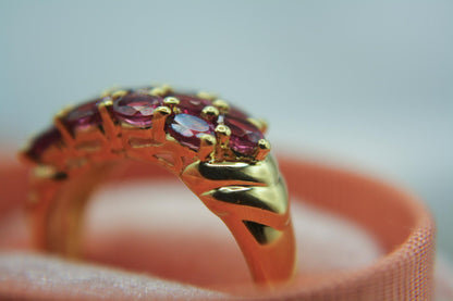 Vintage Style Garnet Cluster Ring | Gold Plated Sterling Silver Statement Ring
