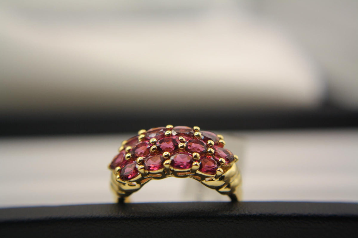 Vintage Style Garnet Cluster Ring | Gold Plated Sterling Silver Statement Ring