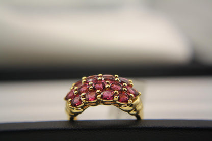 Vintage Style Garnet Cluster Ring | Gold Plated Sterling Silver Statement Ring